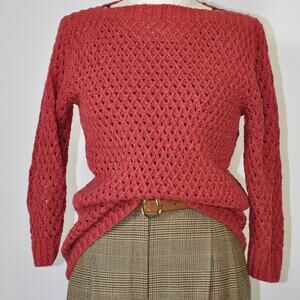 Lauren Ralph Lauren Hand Knit 3/4 Sleeve Linen/Cotton Sweater Raspberry Medium